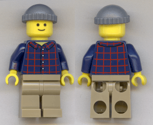 Plaid Button Shirt with Back Print, Dark Tan Legs, Dark Bluish Gray Knit Cap, Standard Grin (Pool Player)