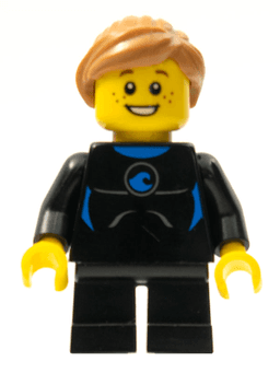 LEGO Wetsuit with Blue Sign Black Short Legs Medium Nougat Ponytail and Swept Sideways Fringe (twn226) minifigure