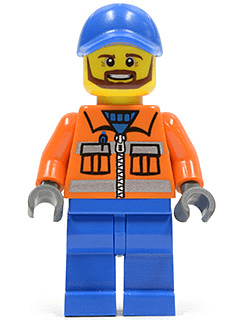 Construction Worker - Orange Zipper, Safety Stripes, Orange Arms, Blue Legs, Blue Cap with Hole