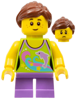 LEGO Girl Dolphin Top Reddish Brown Ponytail and Swept Sideways Fringe (twn241) minifigure