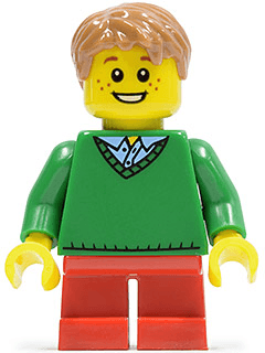 LEGO Boy Green V-Neck Sweater Red Short Legs (twn242) minifigure