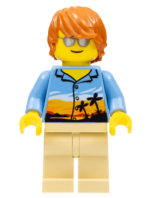 LEGO Dad Bright Light Orange Sunset and Palm Trees Shirt (twn245a) Town / City Minifigure