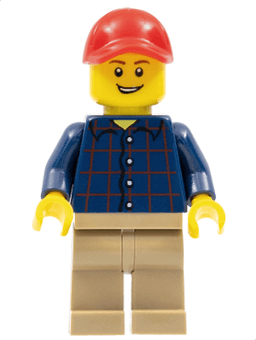 LEGO Plaid Button Shirt Red Cap with Hole Lopsided Grin with Teeth (twn246) minifigure