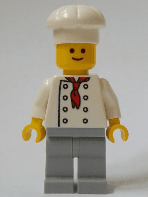 Baker (Chef) - White Torso with 8 Buttons, No Wrinkles Front or Back, Light Bluish Gray Legs