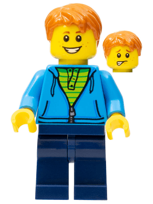 LEGO Dark Azure Hoodie with Green Striped Shirt (twn287) Town / City Minifigure