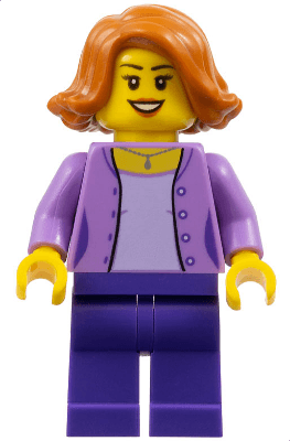 Mom - Medium Lavender Jacket over Lavender Shirt, Dark Purple Legs, Dark Orange Female Hair Short Swept Sideways