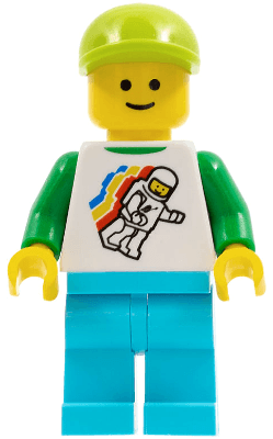 LEGO Classic Space Minifigure Floating Pattern Medium Azure Legs Lime Short Bill Cap Standard Grin (twn304) minifigure