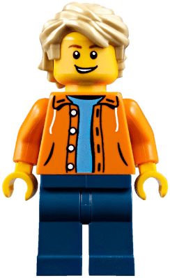 LEGO Orange Jacket with Hood over Light Blue Sweater Tan Tousled Hair (twn305) Town / City Minifigure