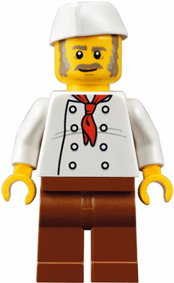 LEGO Chef Moustache Dark Tan and Gray Sideburns Stubble Wrinkles on Shirt (twn310) Town / City Minifigure