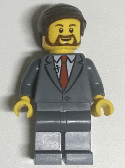 LEGO Suit Jacket Buttoned with Red Tie Dark Brown Smooth Hair (twn347) minifigure