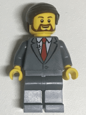 Suit Jacket Buttoned with Red Tie, Dark Bluish Gray Legs, Dark Brown Smooth Hair