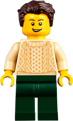 LEGO Man with Dark Brown Hair Tan Sweater and Dark Green Legs (twn359) Town / City Minifigure