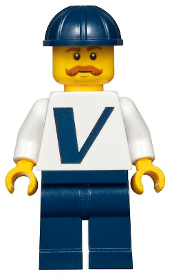 LEGO Male with Vestas Logo on Torso Dark Blue Construction Helmet Moustache (twn366) Town / City Minifigure