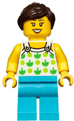 LEGO Female White Halter Top with Green Apples and Lime Spots Medium Azure Legs Dark Brown Po (twn367) Town / City Minifigure