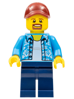 LEGO Man with Hawaiian Shirt Dark Red Cap (twn369) Town / City Minifigure