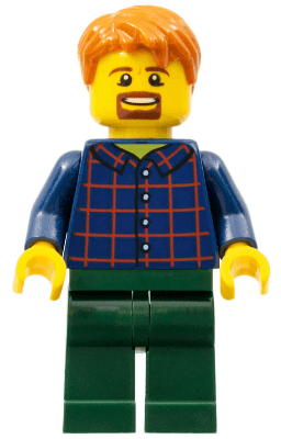 LEGO Man with Plaid Button Shirt Dark Orange Hair (twn371) minifigure