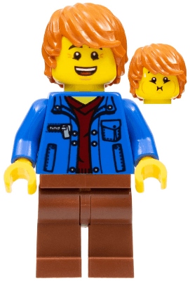 LEGO Male with Blue Jacket over Dark Red V-Neck Sweater and Reddish Brown Legs (twn378) Town / City Minifigure