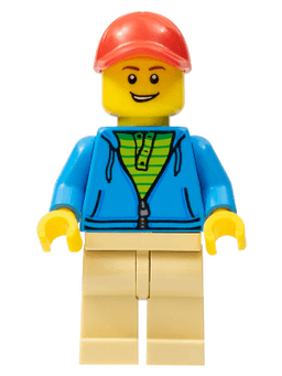 LEGO Man Dark Azure Hoodie with Green Striped Shirt Red Cap (twn380) minifigure