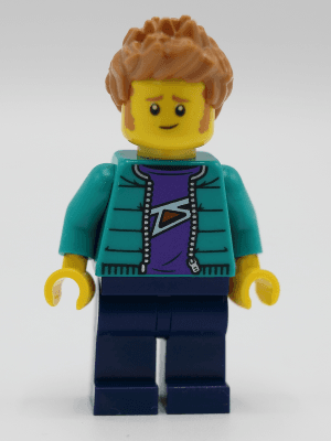Male with Purple Shirt, Dark Turquoise Jacket, Dark Blue Legs and Medium Nougat Hair