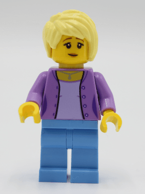 LEGO Female with Medium Lavender Jacket Bright Light Yellow Hair (twn394) Town / City Minifigure