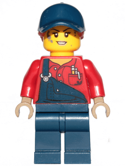 LEGO Female Mechanic with Dark Blue Overalls and Legs Dark Orange Ponytail with Dark Blue Ball Cap (twn395) minifigure