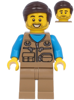 Male with Dark Tan Vest Over Dark Azure Shirt, Dark Tan Legs, Dark Brown Hair