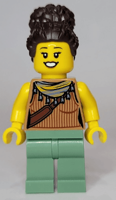 LEGO Woman Medium Nougat Tank Top with Reddish Brown Ribbing and Should Bag Dark Brown Coiled (twn442) Town / City Minifigure
