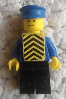 LEGO Plain Blue Torso with Blue Arms Blue Hat Yellow Vest with Black Chevrons (Stickers) (twn448s) minifigure