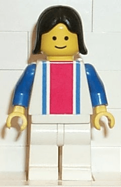 Vertical Lines Red & Blue - Blue Arms - White Legs, Black Female Hair