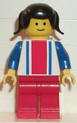 Vertical Lines Red & Blue - Blue Arms - Red Legs, Black Pigtails Hair