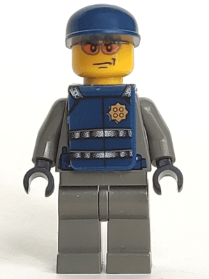 Police - Security Guard, Dark Gray Legs, Dark Blue Cap, Dark Blue Vest with Security and Badge Pattern (Stickers)
