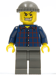 LEGO Plaid Button Shirt Dark Gray Knit Cap White Teeth with Gold Tooth Stubble (Armored Car Ba (wc002) Town / City Minifigure