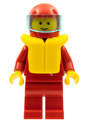 Jacket with Zipper - Red, Red Legs, Red Helmet, Trans-Light Blue Visor, Life Jacket
