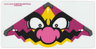Plastic Sail Triangular with Black and White Eyes and Jagged Moustache and Dark Pink Bulbous Nose on Magenta and Yellow Background Pattern