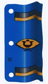 Plastic Part for Sets  4805, 6013, 6083-2, 6089 and 6093 - Blue Flag with Black and Gold Stripes and Fan with Crossed Katanas, Horns and Dot Pattern