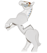 Horse, Movable Legs with Black Eyes, White Pupils and Blue, Gold and Red Ornate Bridle Pattern