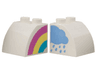 Duplo, Brick 2 x 2 x 1 1/2 Slope Curved with Dark Pink, Bright Light Yellow, and Medium Azure Rainbow and Bright Light Blue Rain Cloud Pattern on Opposite Sides Model Right Side