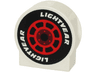 Duplo, Brick 1 x 2 x 2 Round Top, Cut Away Sides with Red and Dark Red Wheel, Black Tire, and 'LIGHTYEAR' Pattern