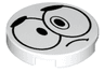 Tile, Round 2 x 2 with Bottom Stud Holder with Black Large Sad Eyes, Eyebrows and Frown (Nixel Face) Pattern