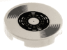Tile, Round 2 x 2 with Bottom Stud Holder with Vinyl Record with Black Label Pattern
