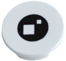 Tile, Round 2 x 2 with Bottom Stud Holder with 2 White Squares on Black Circle Pattern (BrickHeadz Anxiety / Kevin Eye)