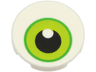 Tile, Round 2 x 2 with Bottom Stud Holder with Lime and Bright Green Eye with Black Pupil and Glint Pattern