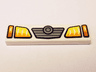 Tile 1 x 4 with Yellow and Orange Headlights and Grille with Concentric Circles Badge Pattern