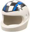 Minifigure, Headgear Helmet Motorcycle (Standard) with Black Checkered Stripe, Blue Stripes, Silver Stars Pattern
