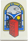 Tile 2 x 3 with Red 2 x 4 Brick and Blue, Silver, Yellow and Black Arch, Dots and Lunar Outpost Logo Pattern