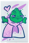 Tile 2 x 3 with Painting of Green Disney Pascal with Bright Pink and Medium Lavender Dress, Black Heart Outline Pattern