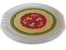 Duplo Utensil Disk with Red Tomato Sauce, Yellow Mushrooms, and Spaghetti Pasta on Lime Background Pattern