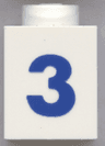 Brick 1 x 1 with Blue Number 3 Pattern (Bold Font)