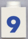 Brick 1 x 1 with Blue Number 9 Pattern (Bold Font)
