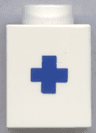 Brick 1 x 1 with Blue Plus Sign (+) Pattern (Bold Font)